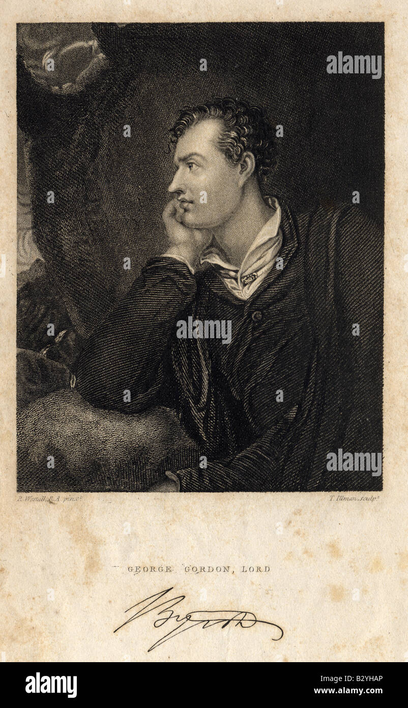 Gravure ancienne de Lord Byron. Banque D'Images