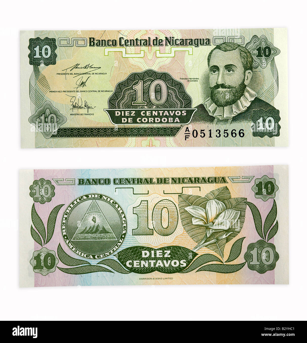 10 Diez dix centimes argent Nicaragua Banque D'Images