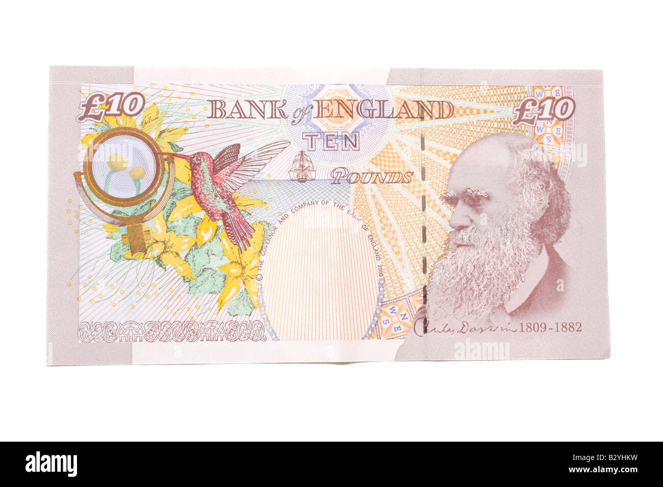L'arrière d'une dizaine de livres anglais bank note. Banque D'Images