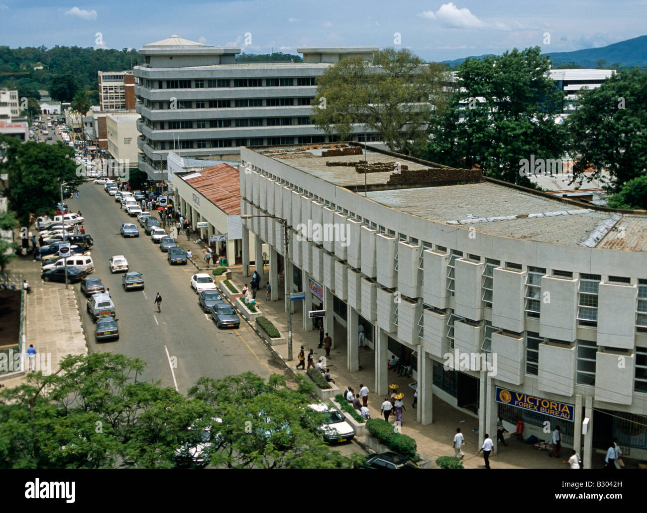 Aperçu de rue d'une ville au Malawi. Banque D'Images