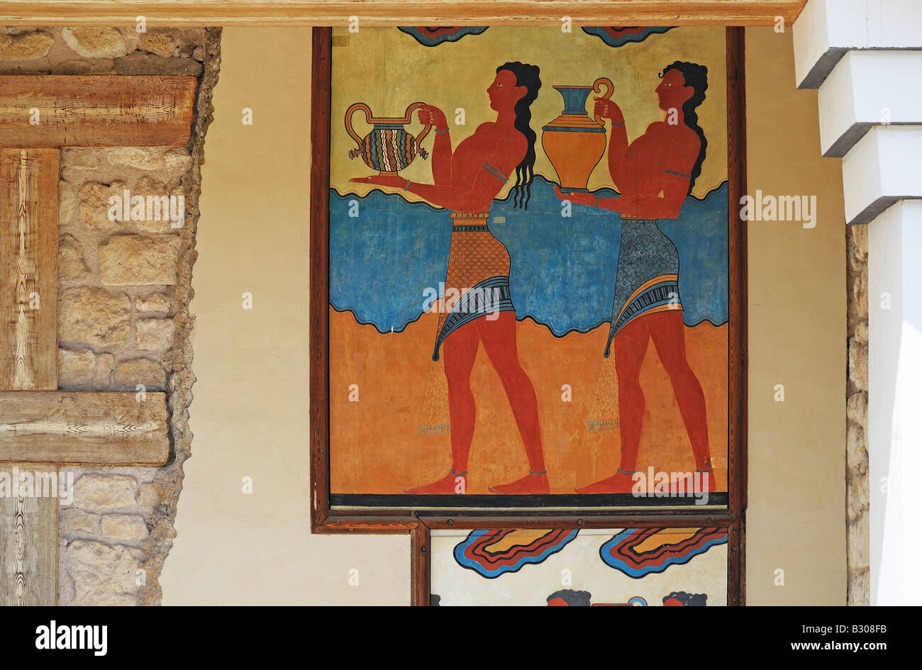 Knossos, Crète, Grèce. Site archéologique minoen. Fresque Procession replica Banque D'Images