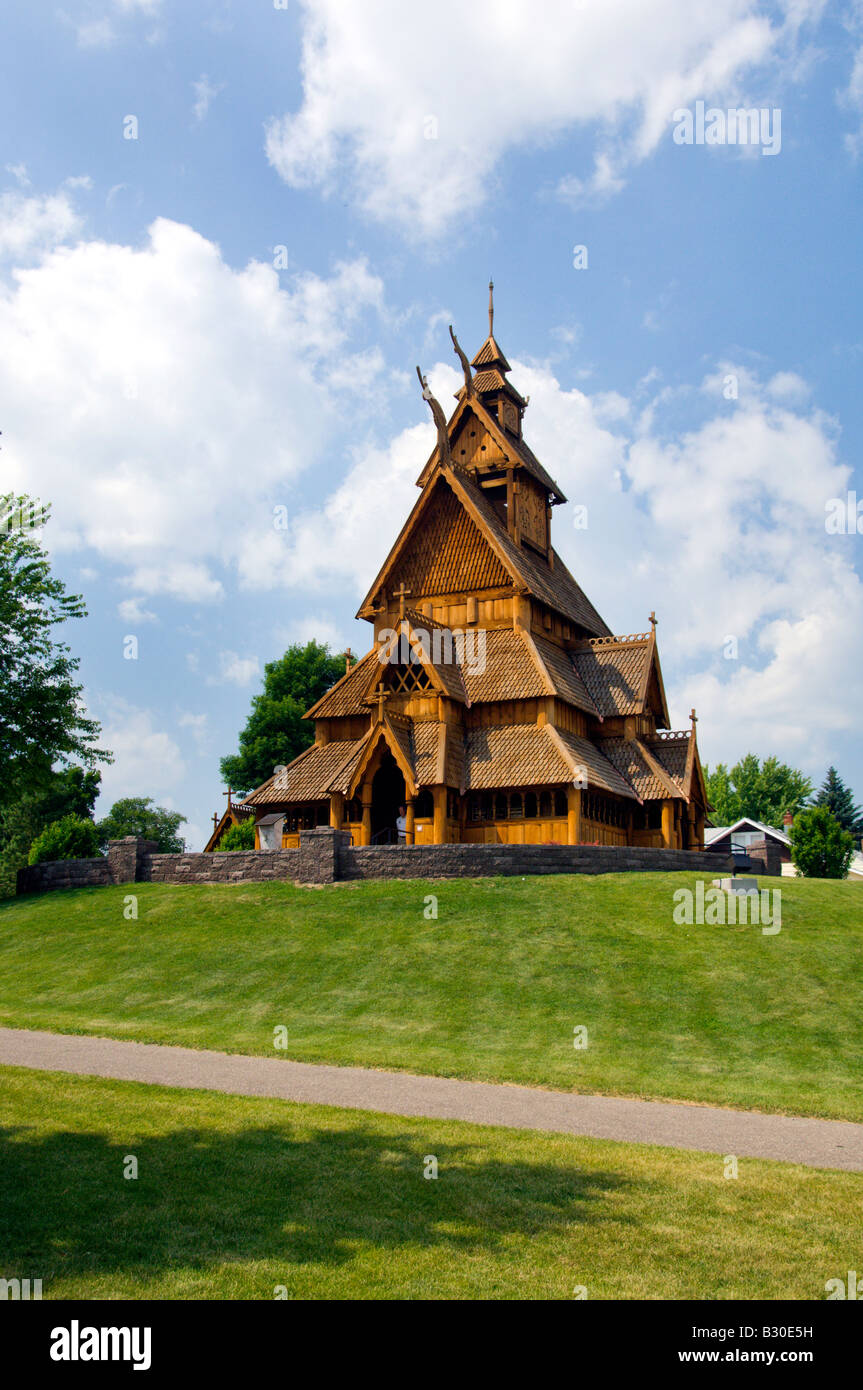 Une réplique d'une église Stav au Scandinavian Heritage Centre à Minot, Dakota du Nord, USA Banque D'Images