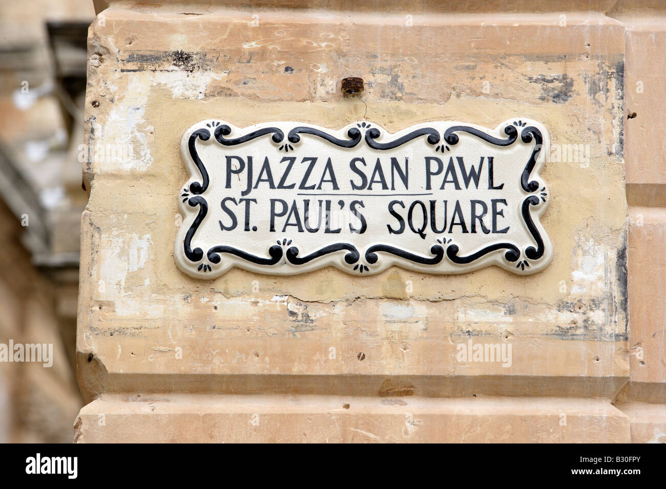 St Paul's Square plaque céramique, Mdina, Malte Banque D'Images