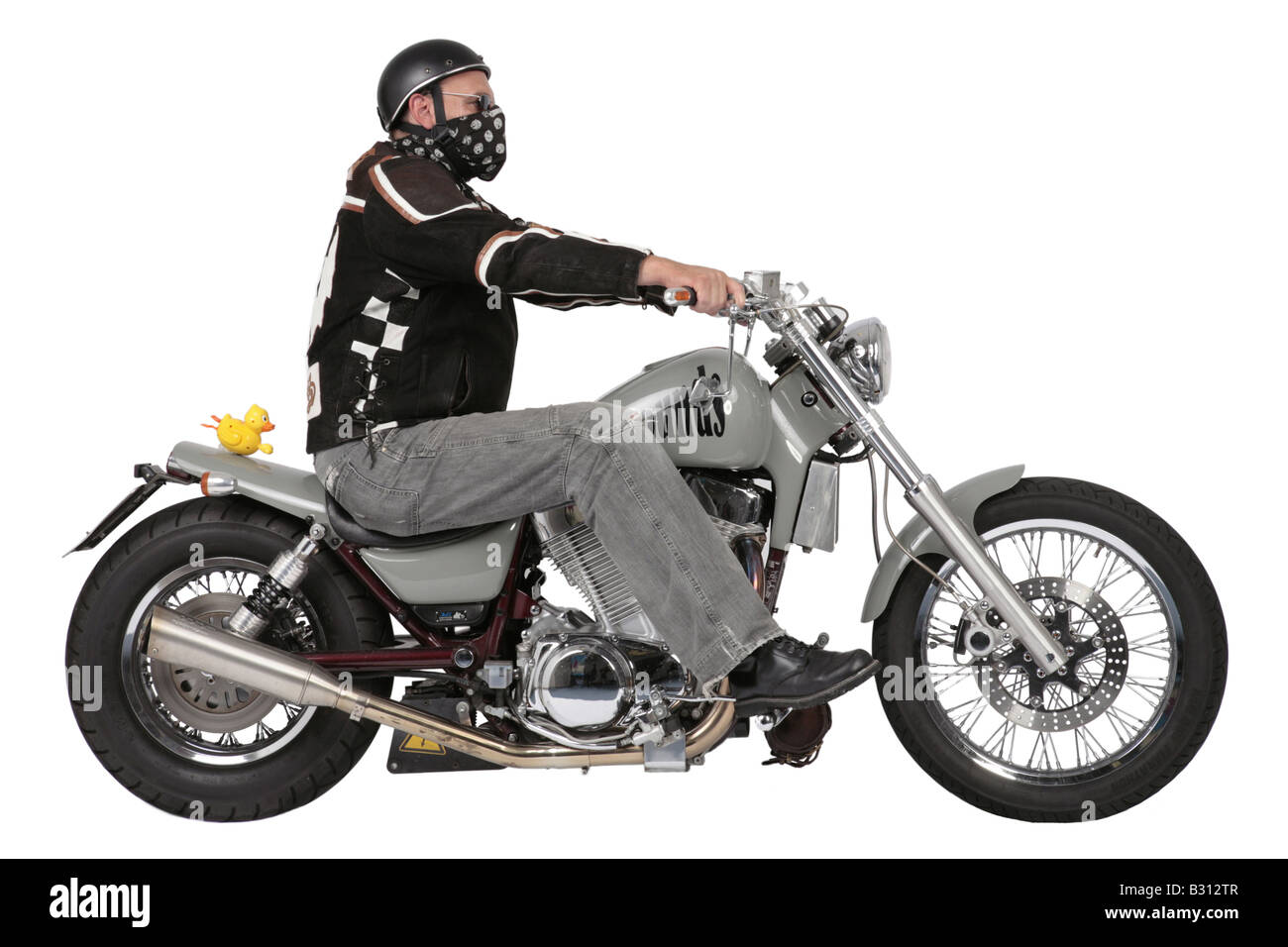 Harley Davidson-pilote avec moto et canard en caoutchouc Photo Stock - Alamy