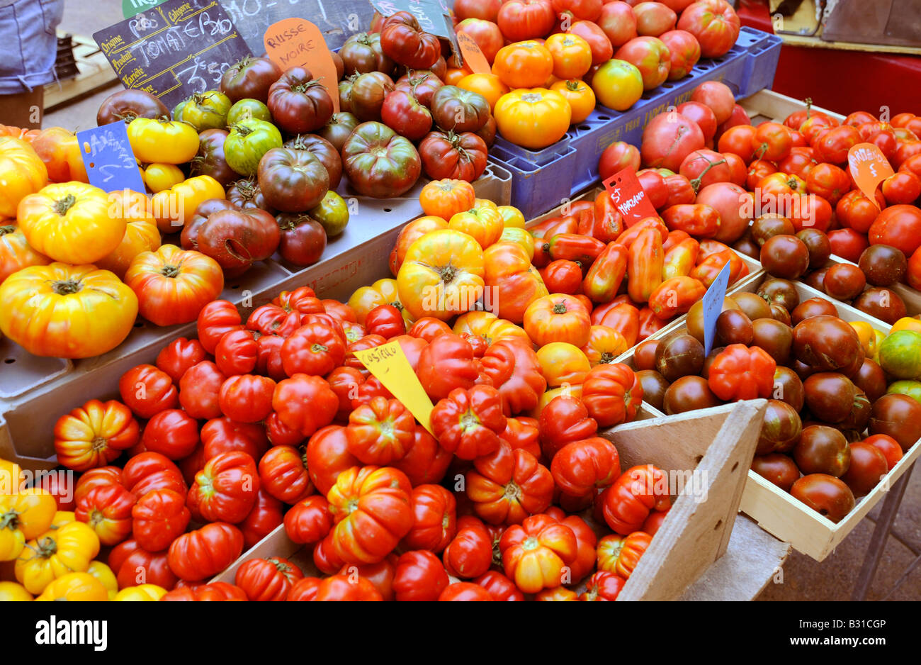 Tomates SUR MARKET STALL Banque D'Images