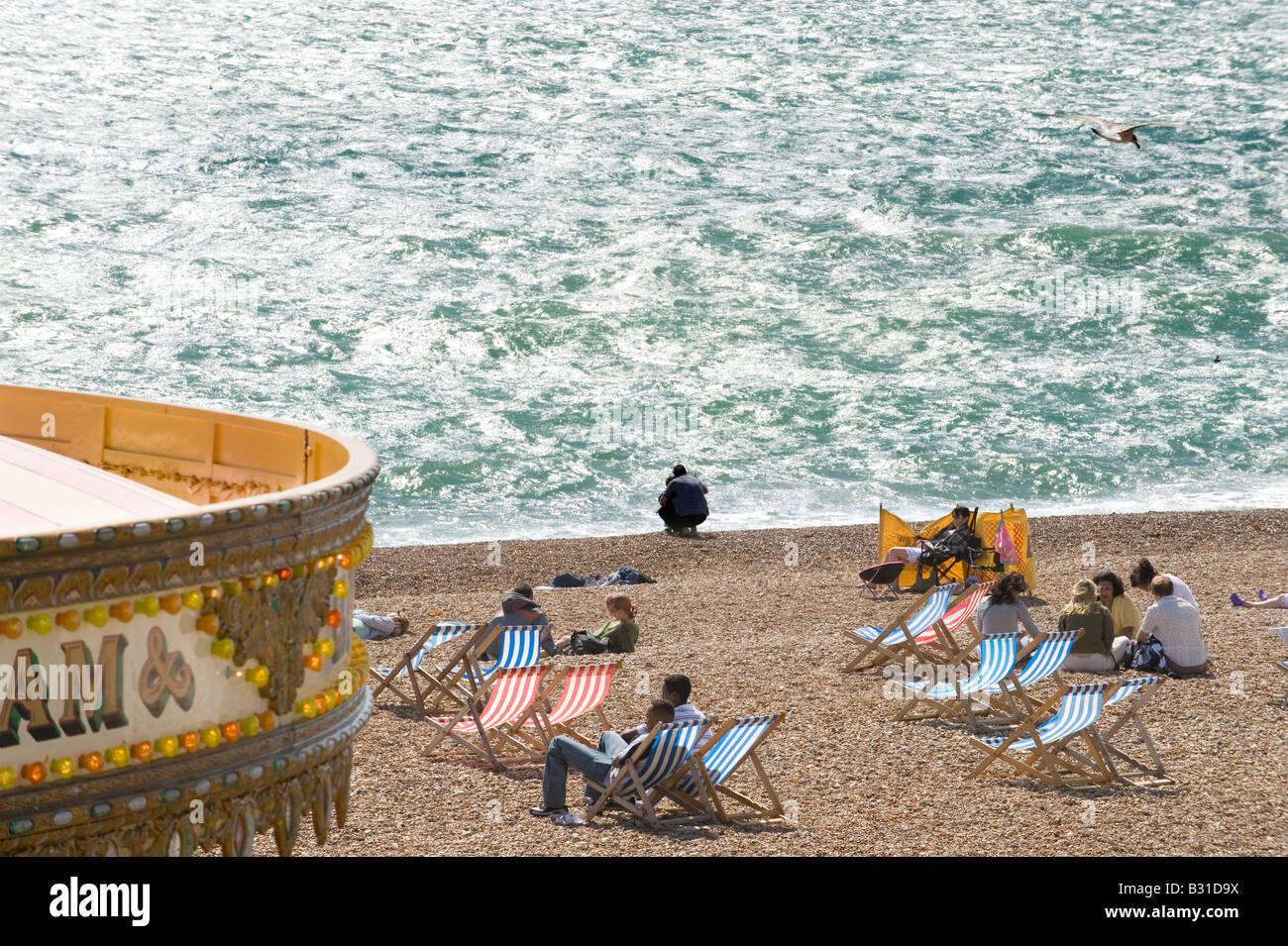 La plage de Brighton Pier,, côte sud, Angleterre, Royaume-Uni Banque D'Images