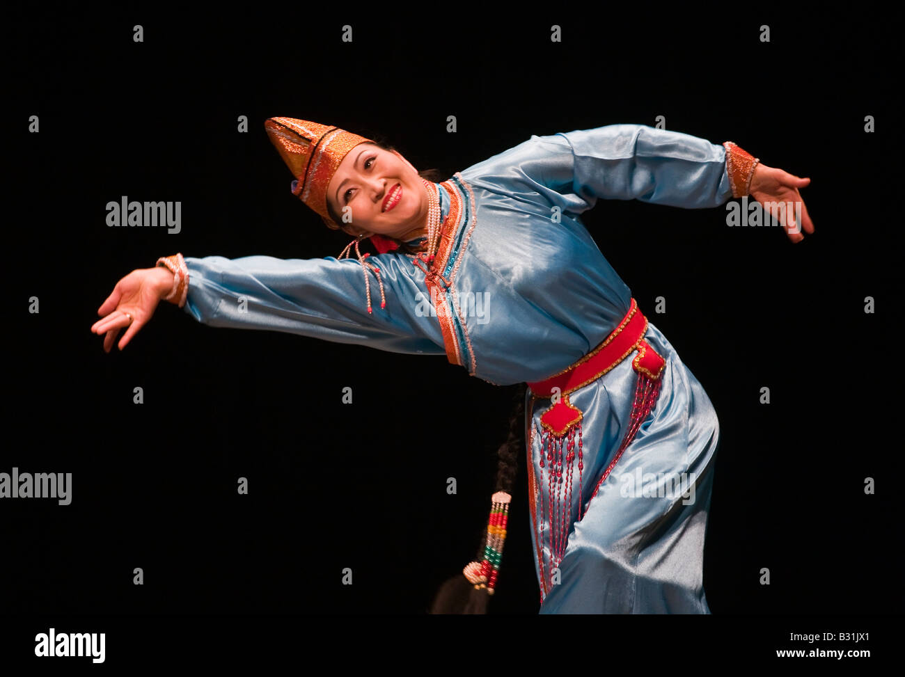 Femme DANSEUSE MONGOLE NUIT MONGOLE KUMBUM CHAMTSE LING parrainé par le Centre culturel tibétain Bloomington Indiana Banque D'Images