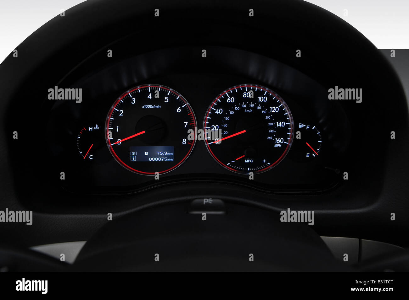 2009 Subaru Legacy 2.5 GT Spec B en noir - Compteur/compte-tours Banque D'Images