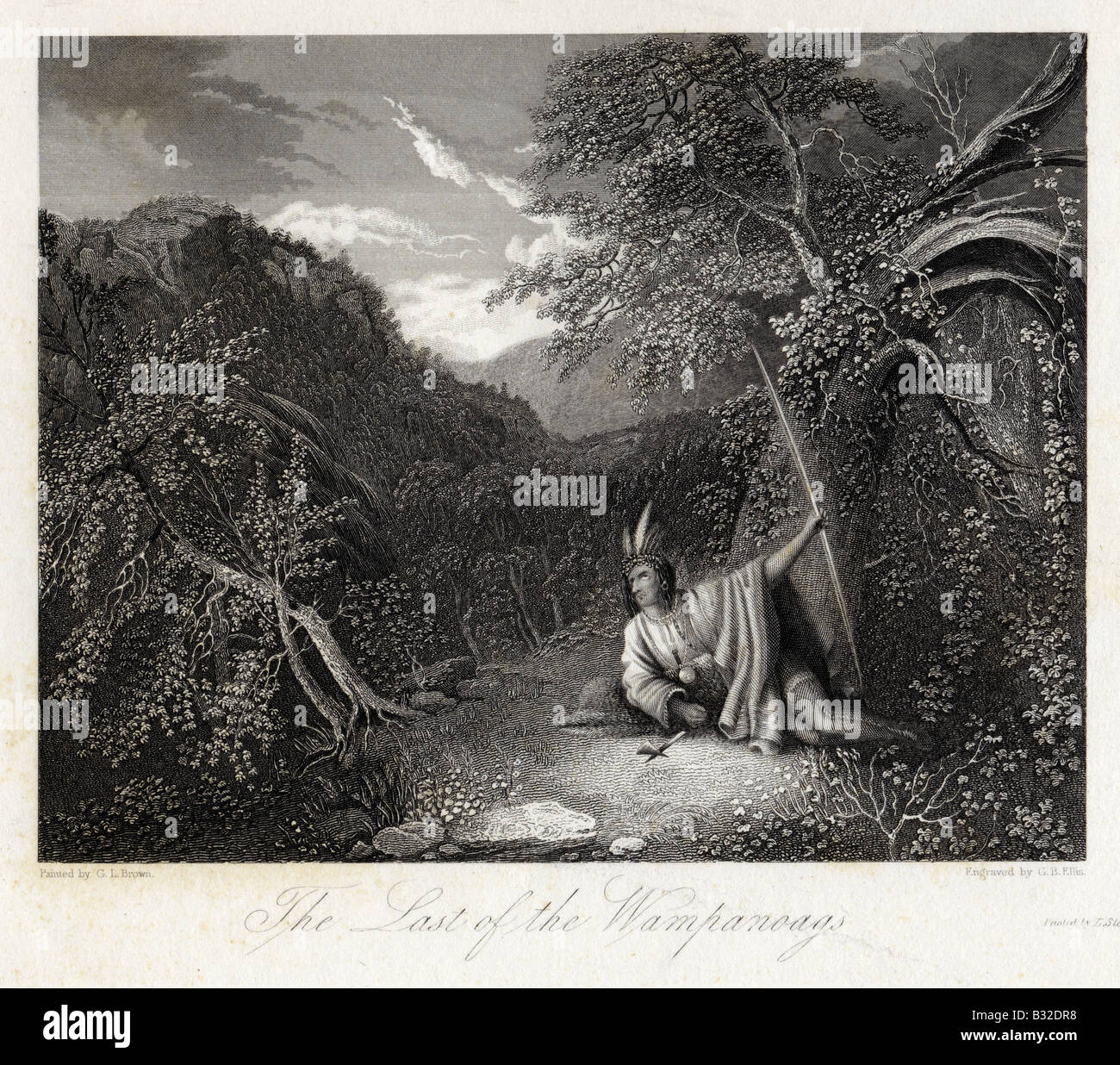 'Le dernier des Wampanoags' par G.I. Brown, gravée par G.B. Ellis, circa 1850 gravure ancienne. Banque D'Images