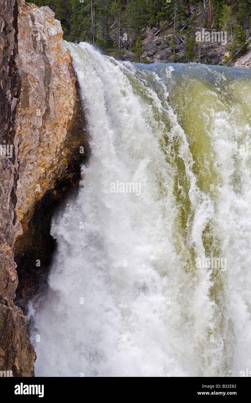 Le haut de la descente des chutes puissantes YELLOWSTONE Parc national de Yellowstone au Wyoming Banque D'Images