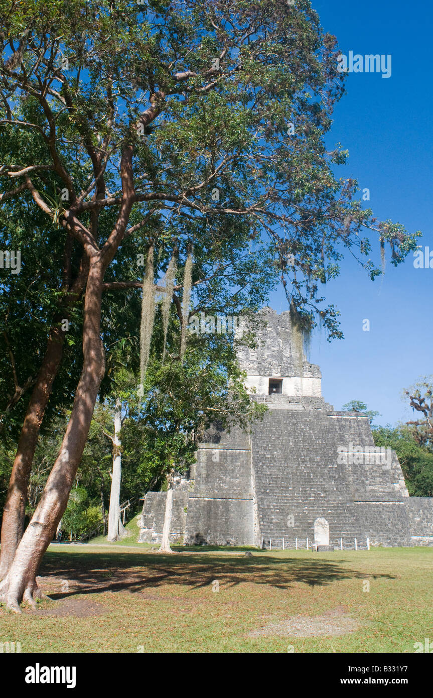 2 dans le temple de Tikal au Guatemala Peten Grand Plaza Banque D'Images