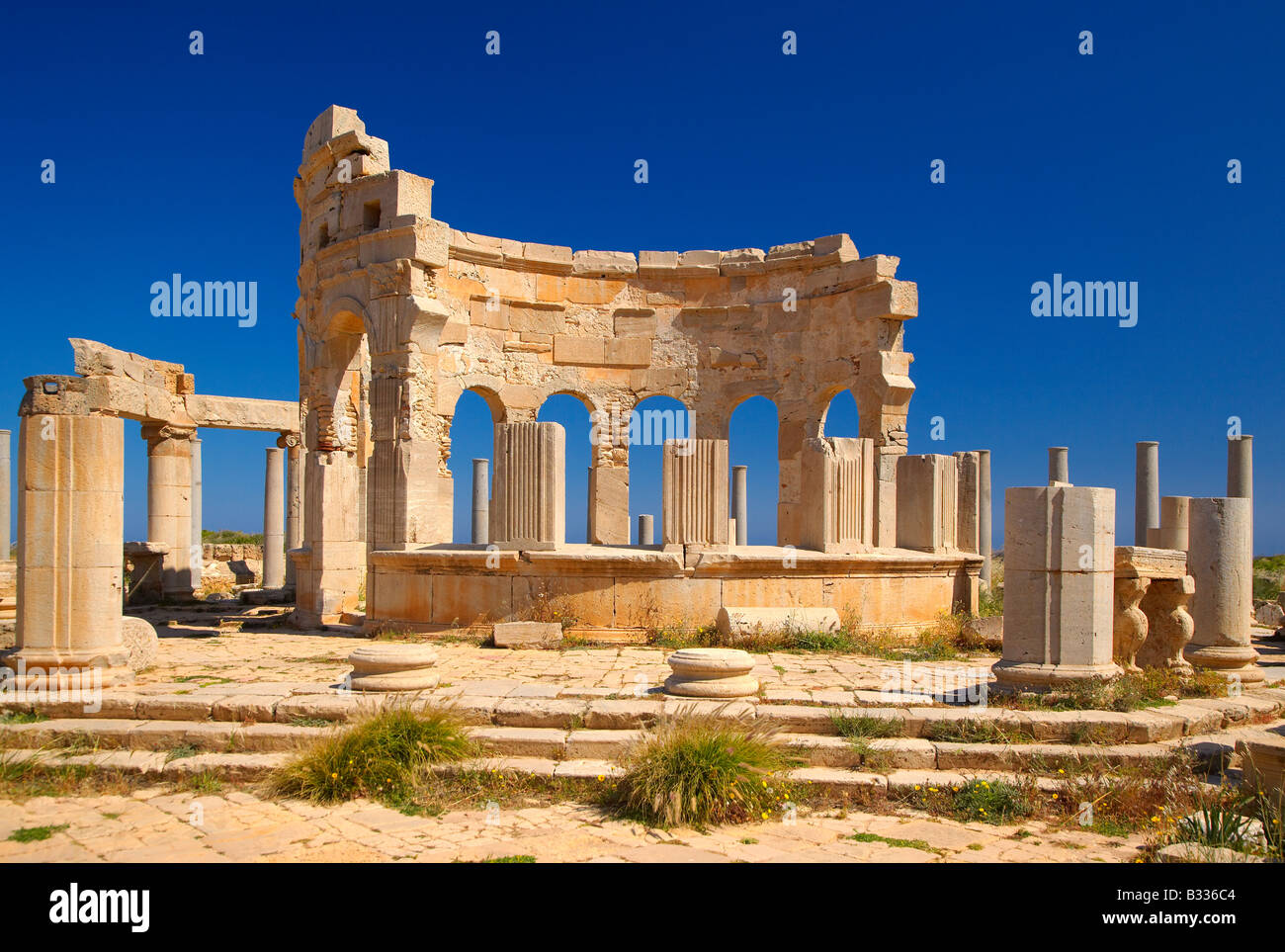 Le marché, Leptis Magna, Libye, Afrique du Nord Banque D'Images