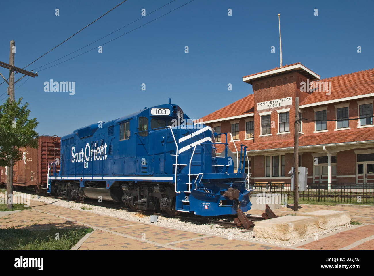 Texas San Angelo Orient historique Santa Fe Depot Musée ferroviaire locomotive moteur diesel-électrique Banque D'Images