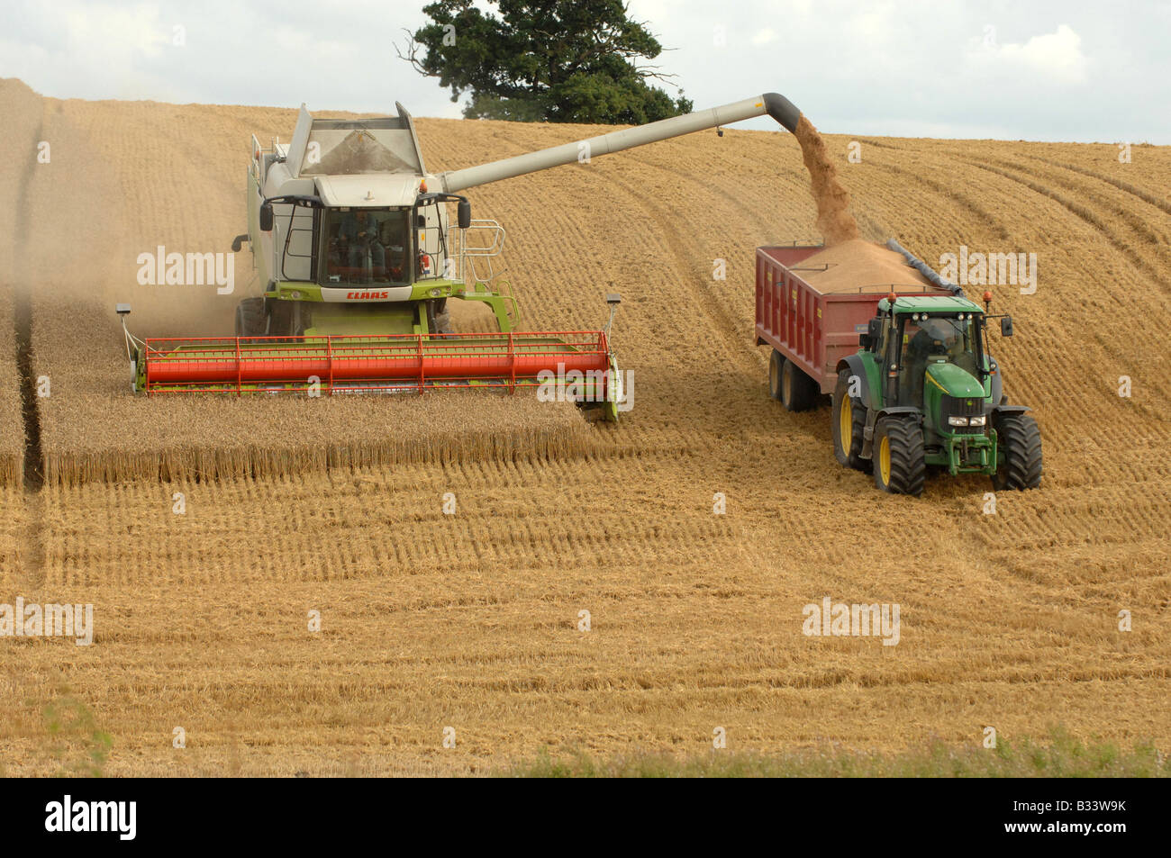 Collecte de moissonneuse-batteuse sa récolte sur les terres arables près de Leighton dans le Shropshire Banque D'Images