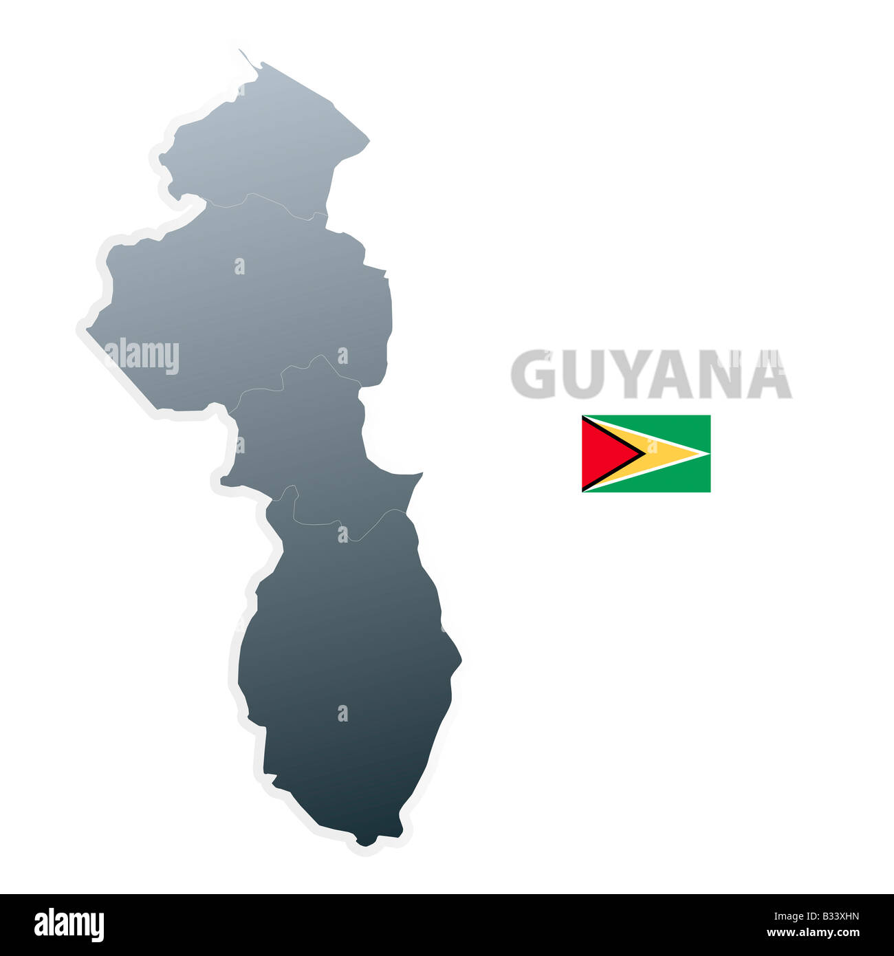 Vector illustration de la carte avec les régions ou états et le drapeau officiel du Guyana Banque D'Images