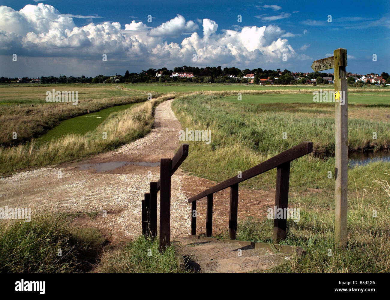 Sentier sinueux sur marais à Suffolk Aldeburgh en Angleterre Banque D'Images