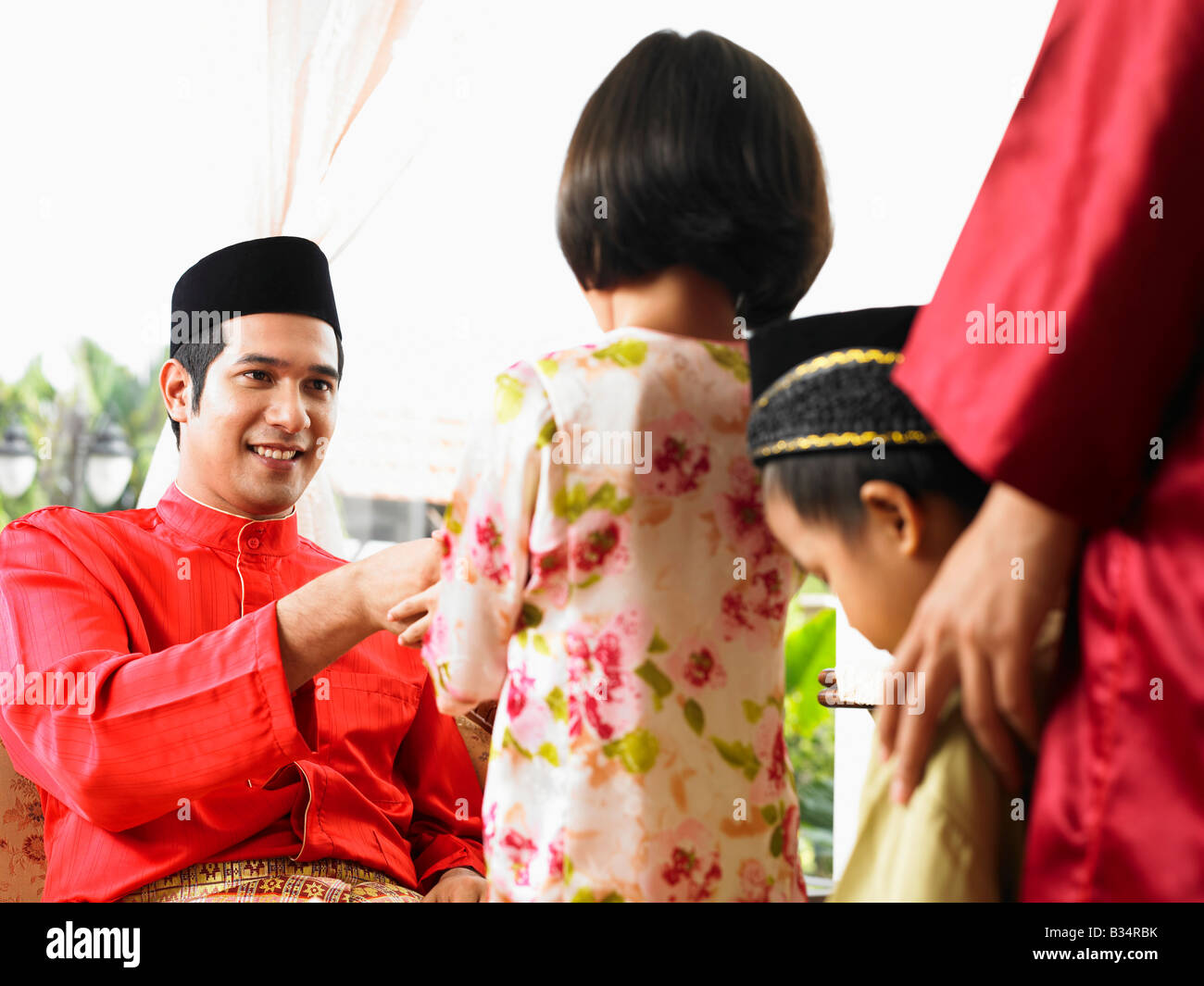 Une famille sur première Syawal malais Banque D'Images