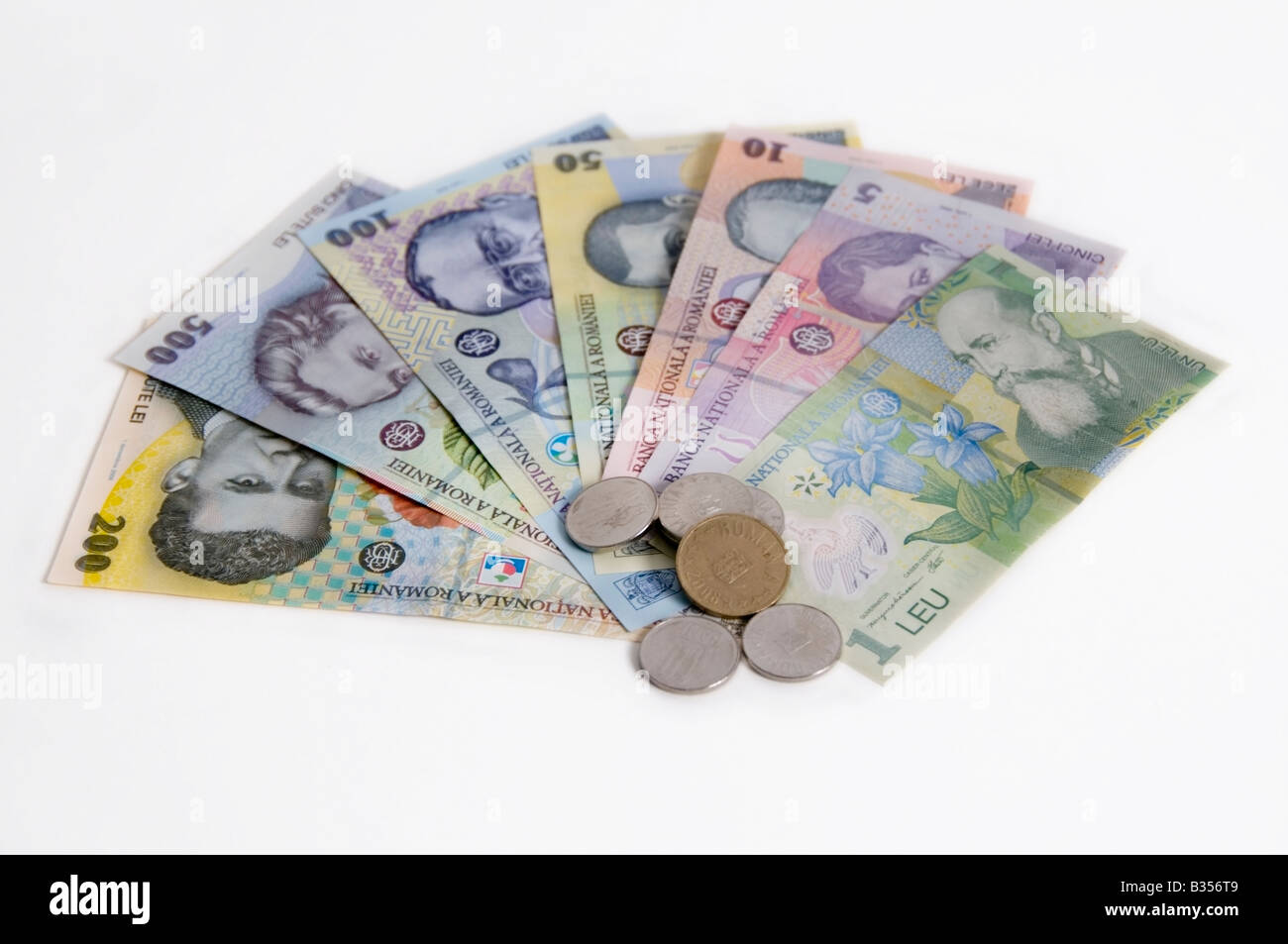 L'argent, Lei roumains, les billets de 1 Leu avec Nicolae Iorga et petit changement sur fond blanc Banque D'Images