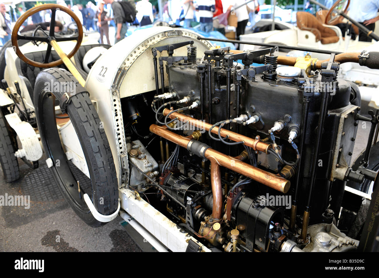 1906 Mercedes 20HP moteur de voiture de course bay Banque D'Images