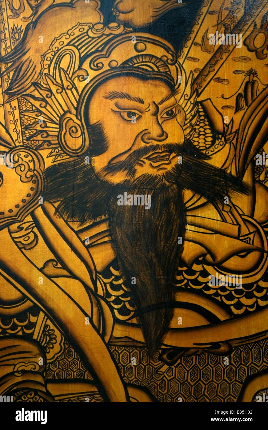 Gardien de porte ou Menshen taoïste à l'entrée de WAK Hai Cheng Bio Taoïsme temple ou temple taoïste de Yueh Hai Ching , Singapour, en Asie Banque D'Images