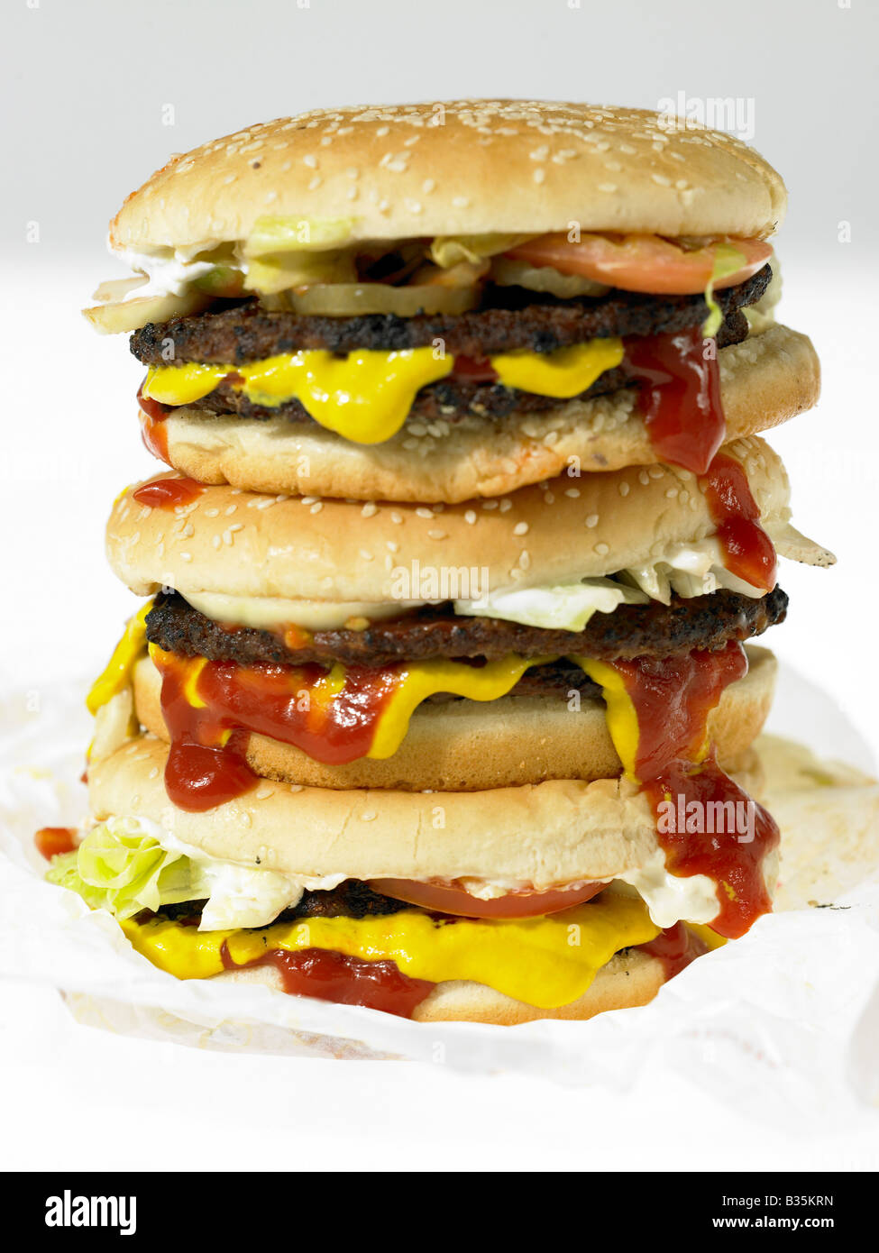 Pile de Beefburgers Banque D'Images