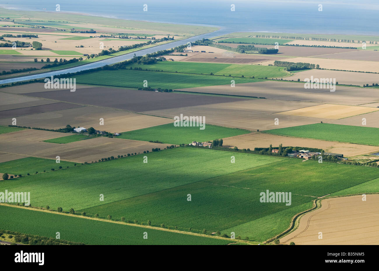 Vue aérienne des terres agricoles vers le wash, Norfolk, Angleterre Banque D'Images