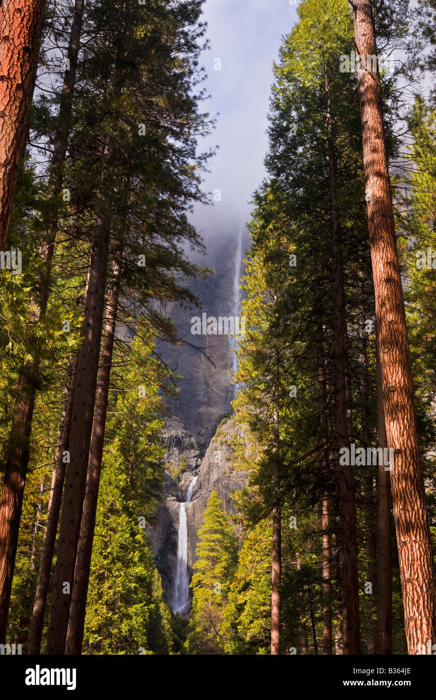 Yosemite falls supérieure et inférieure comme vu à partir de la passerelle principale Yosemite National Park California USA Banque D'Images