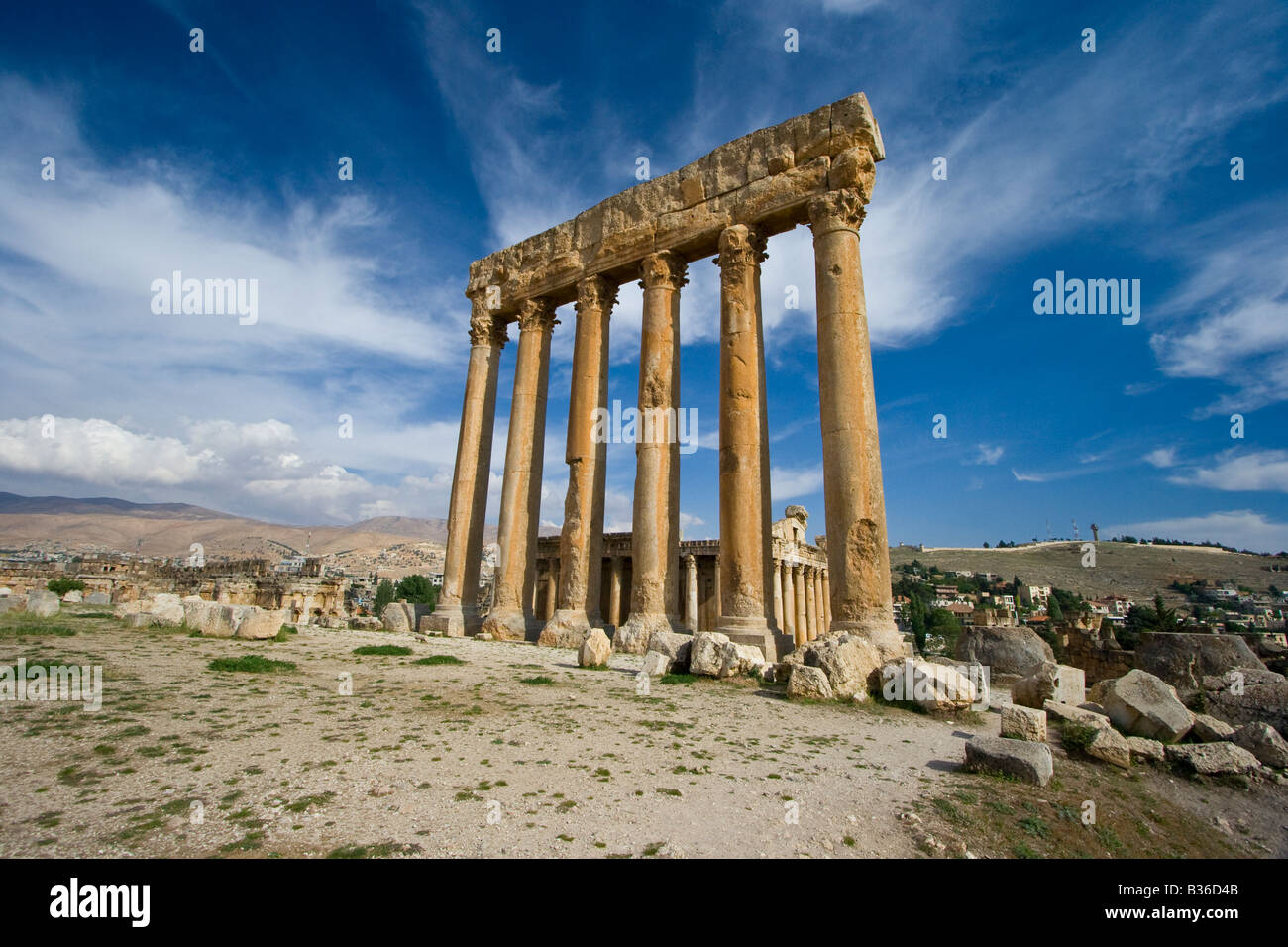 Colonnes du temple de Jupiter à Baalbek au Liban Banque D'Images