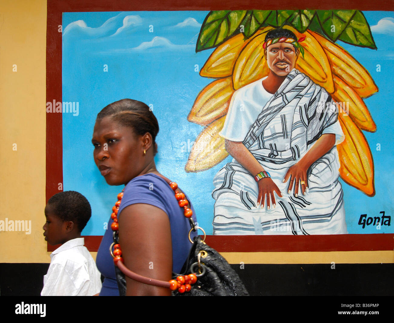 La peinture murale de Tetteh Quarshie, père de la culture du cacao au Ghana, Ghana, Ghana Banque D'Images