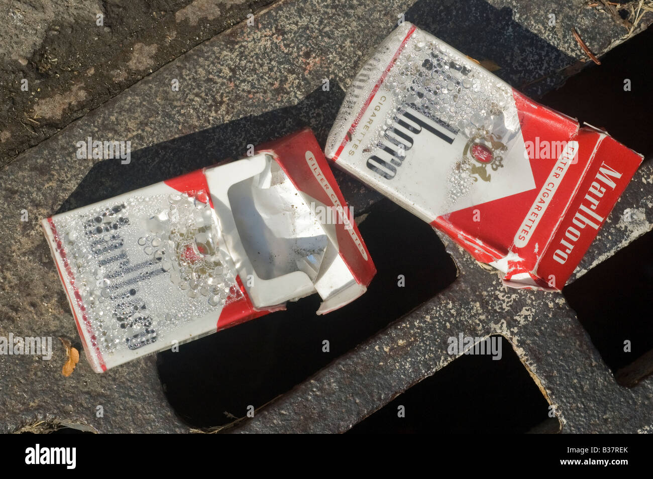 Paquets Vides De Cigarettes De Marlboro Est Jeter Dans La Rue, à New