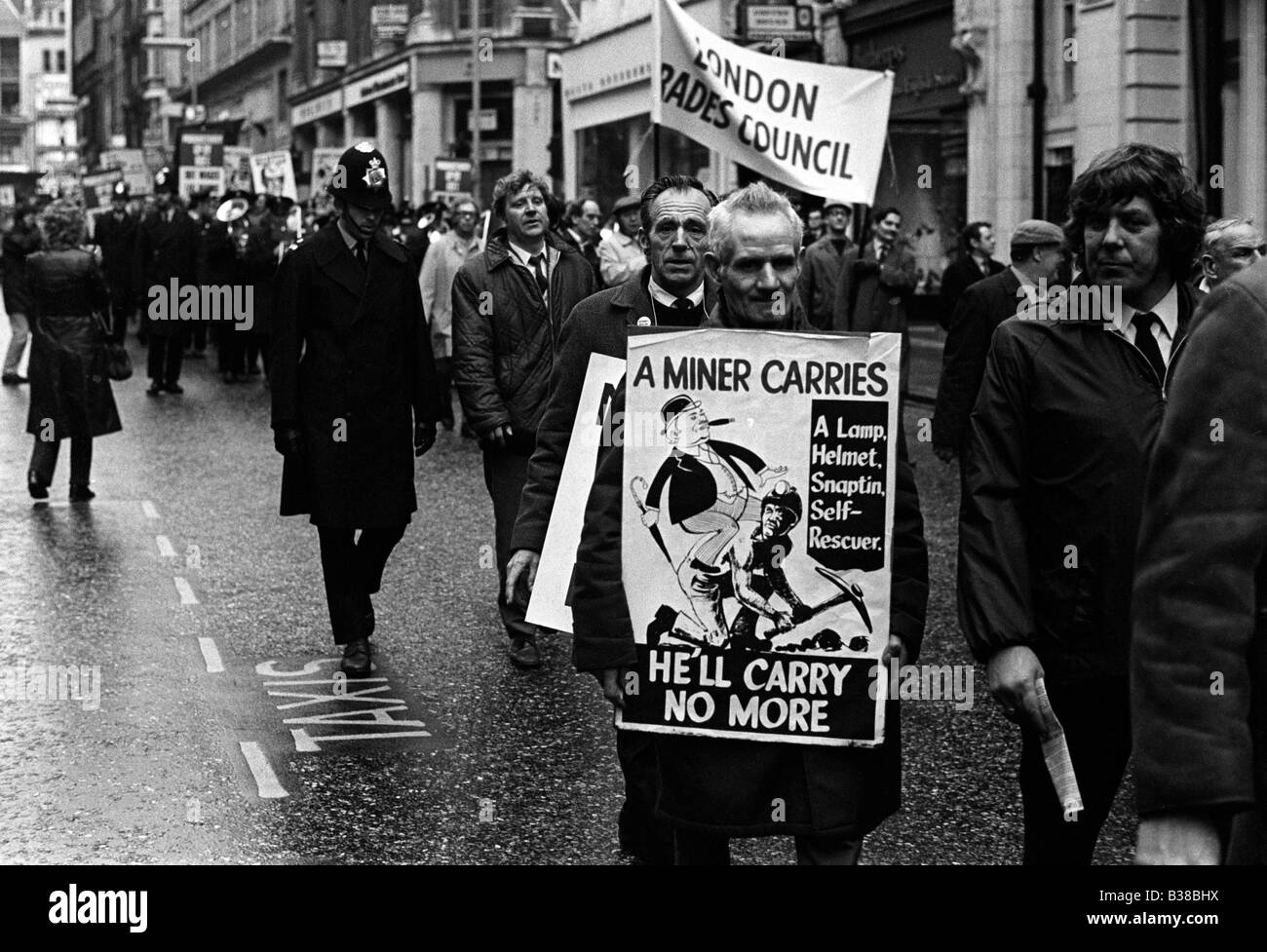 Le centre de Londres en mars mineurs pendant la grève de 1972 UK Banque D'Images