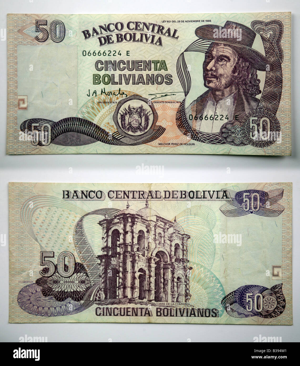 50 bolivianos Cincuenta billets de banque de la bolivie Photo Stock