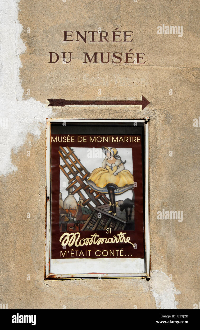 Pour signer l'entrée musée de Montmartre, Paris, France Banque D'Images