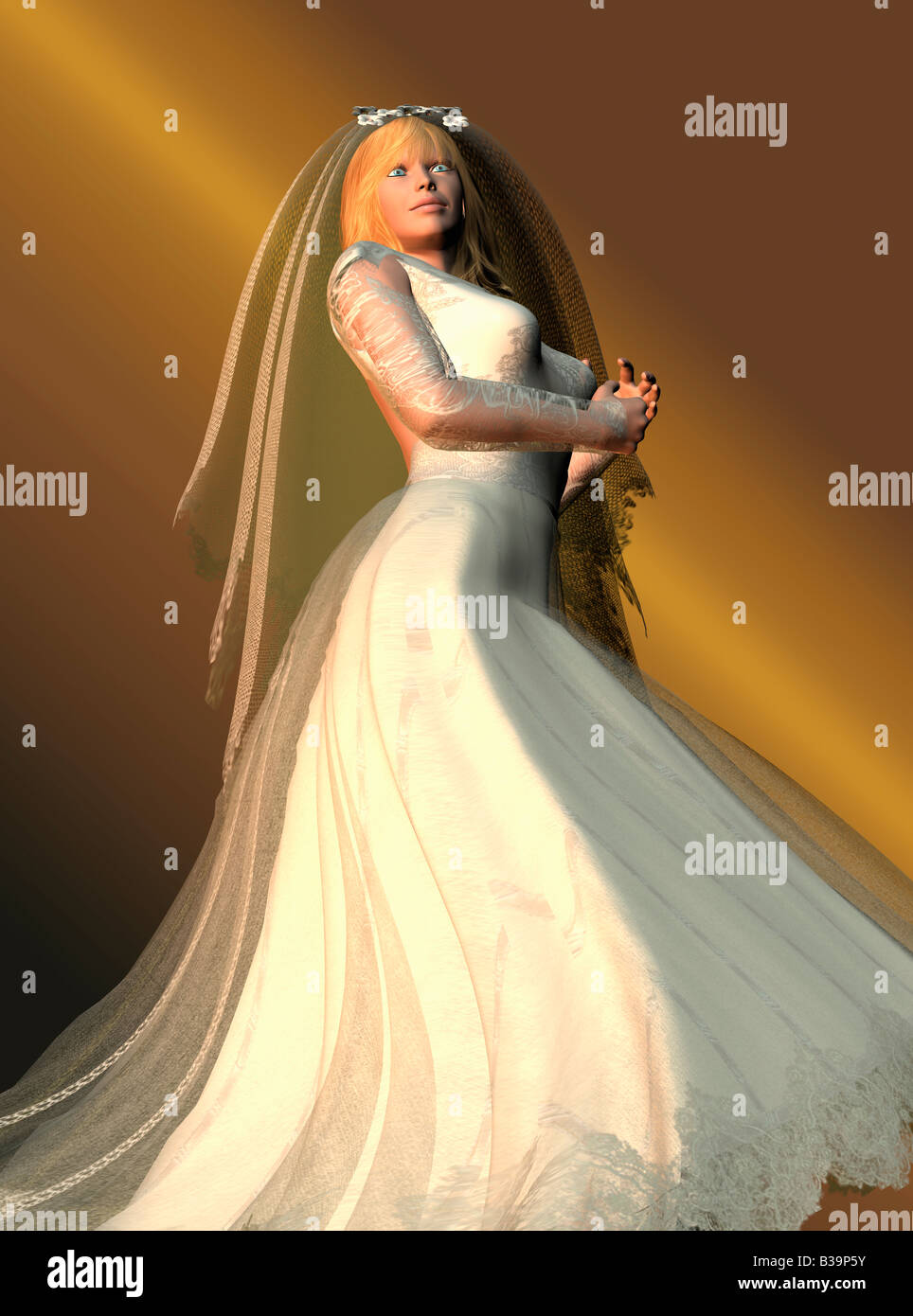 Ordinateur Illustration de femme en robe de mariage Banque D'Images
