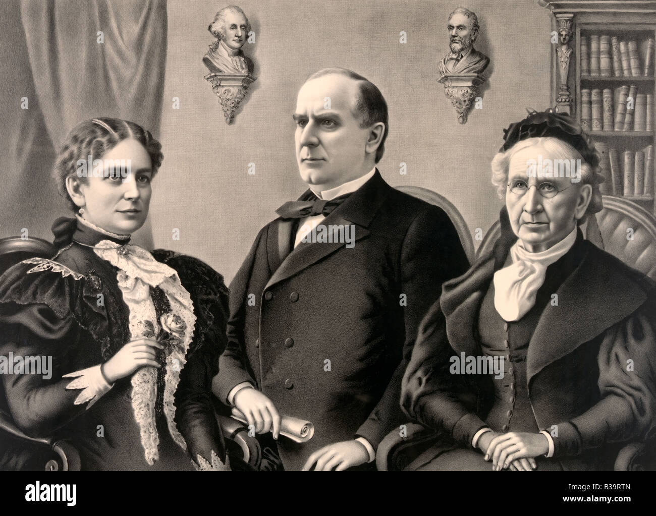 Portrait du président américain William McKinley avec son épouse, Ida et mère, Nancy Banque D'Images