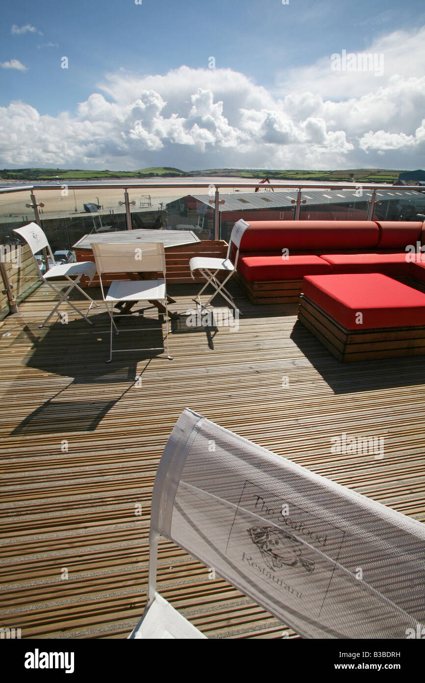 Coin repas sur le toit de Rick Stein's Seafood Restaurant, Padstow, Cornwall Banque D'Images
