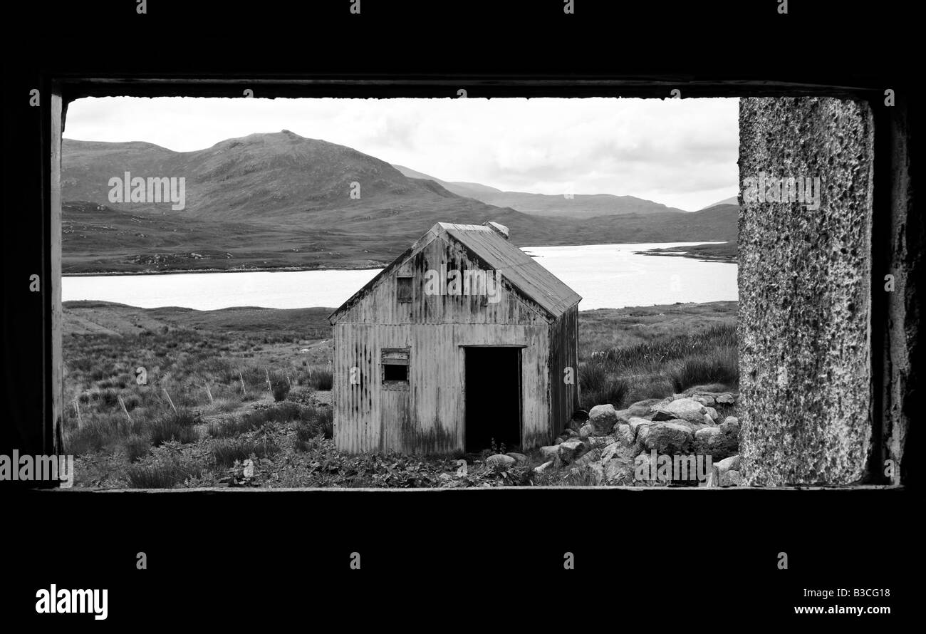 'Une vue par la fenêtre', à l'île de Lewis, Hébrides, Ecosse, Royaume-Uni Banque D'Images