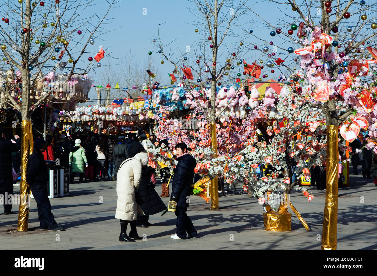 La Chine, Beijing. Nouvel An chinois Fête du Printemps - Valentine messages d'amour sur un arbre au Parc de Chaoyang juste. Banque D'Images