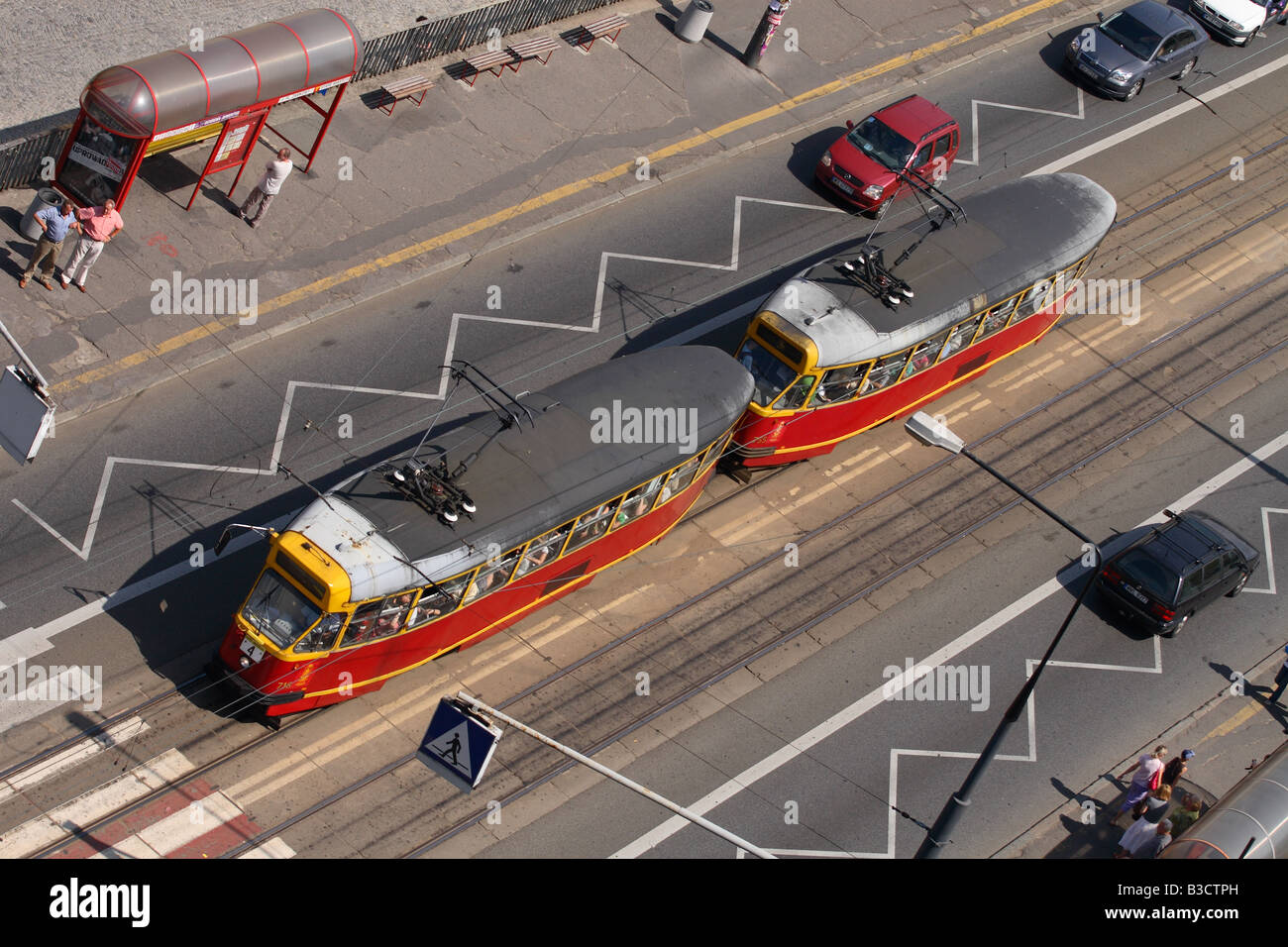 Pologne Varsovie transports réseau de tramway vue aérienne du système Banque D'Images