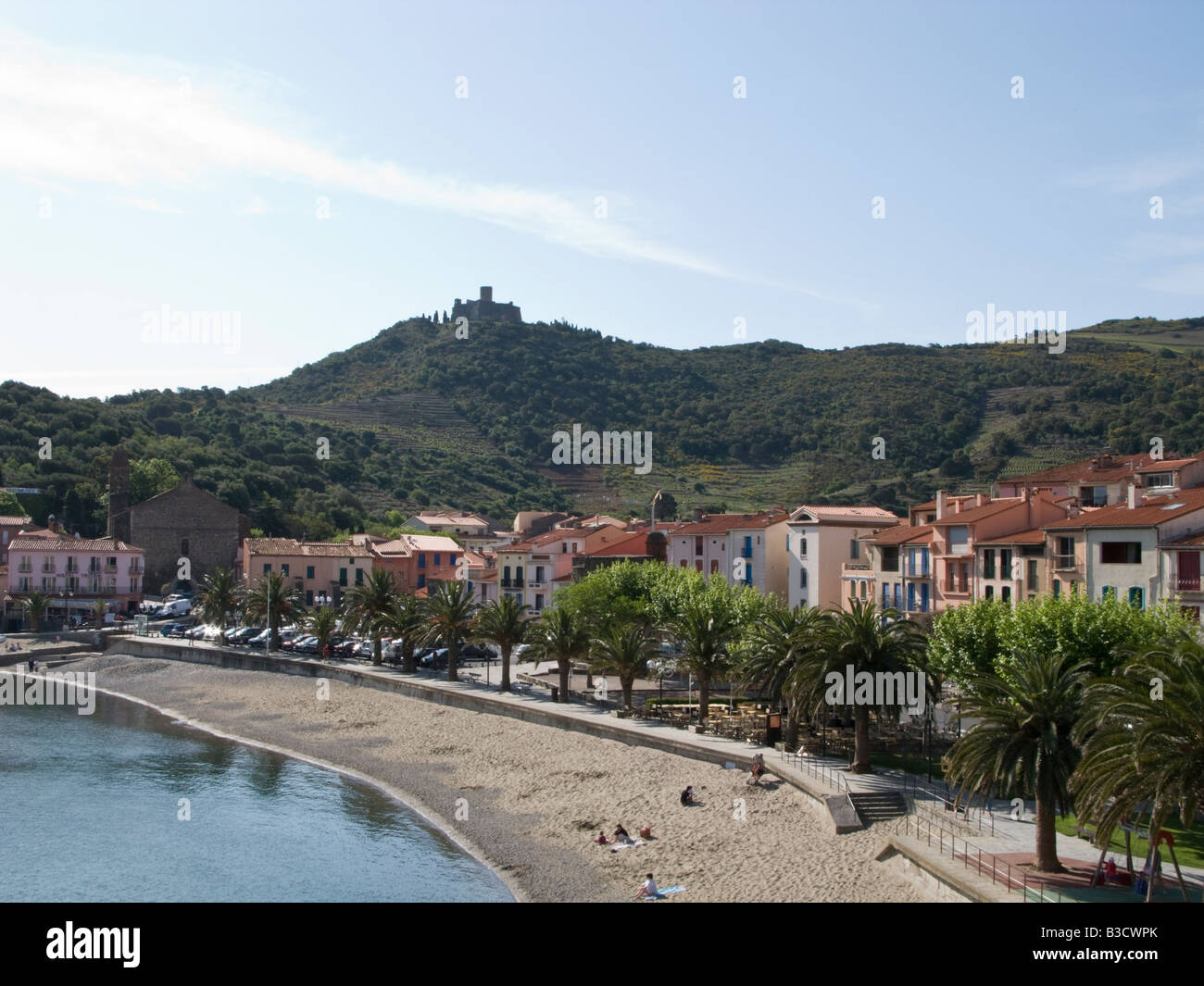 Vue sur Collioure et Fort Saint Elme, France Banque D'Images