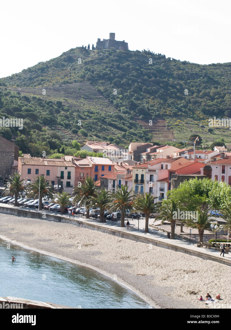 Vue sur Collioure et Fort Saint Elme, France Banque D'Images