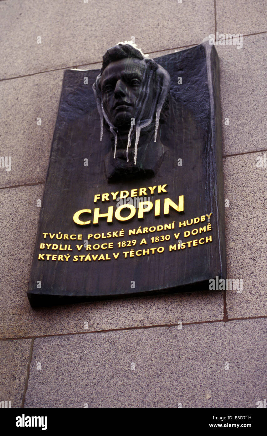 Plaque commémorative au célèbre compositeur polonais Frédéric Chopin à Prague, République Tchèque Banque D'Images