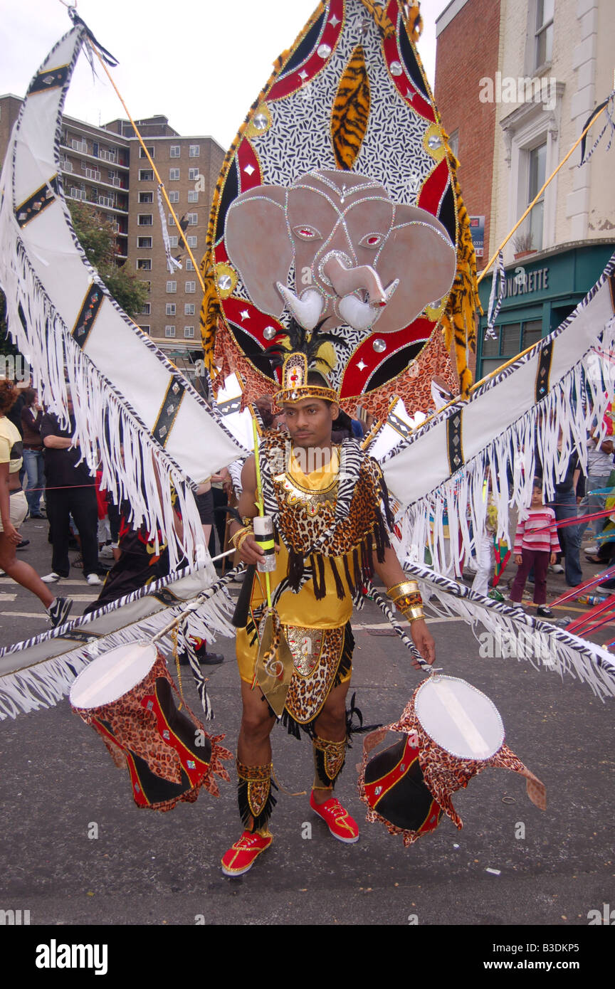Les artistes interprètes ou exécutants à Notting Hill Carnival Août 2008, Londres, Angleterre, Royaume-Uni Banque D'Images