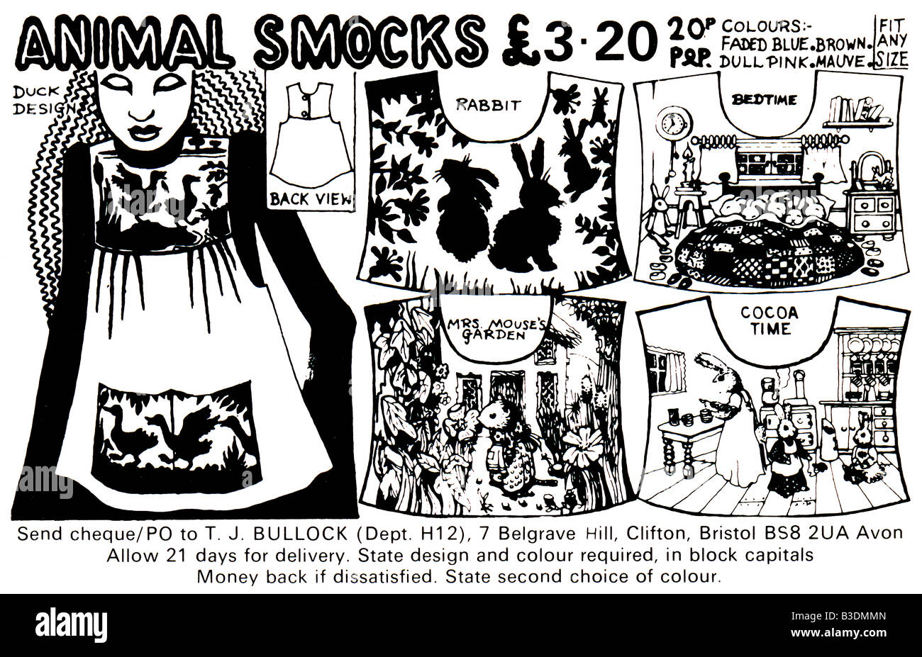 1975 Les jeunes femmes Magazine Publicité pour des blouses des animaux à partir de T J Bullock de Bristol . Pour un usage éditorial uniquement Banque D'Images