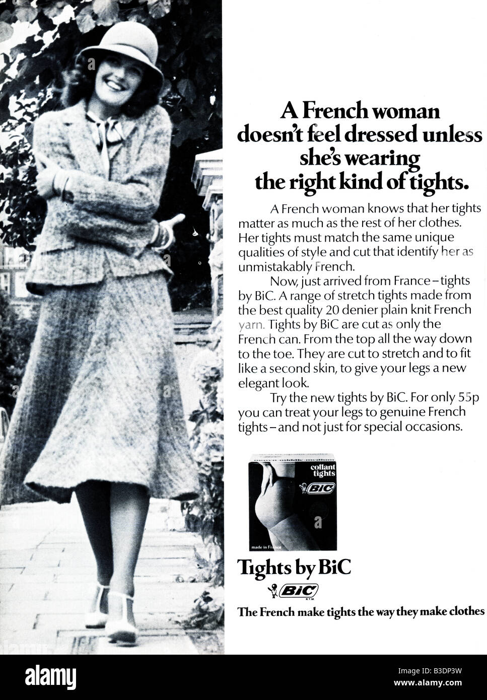 1975 Les jeunes femmes Magazine Publicité pour des collants français de Bic . Pour un usage éditorial uniquement Banque D'Images