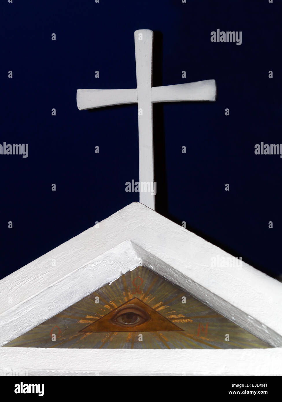 L'oeil de Dieu à l'église de la Sainte Trinité Verlotes Samos Grèce Banque D'Images