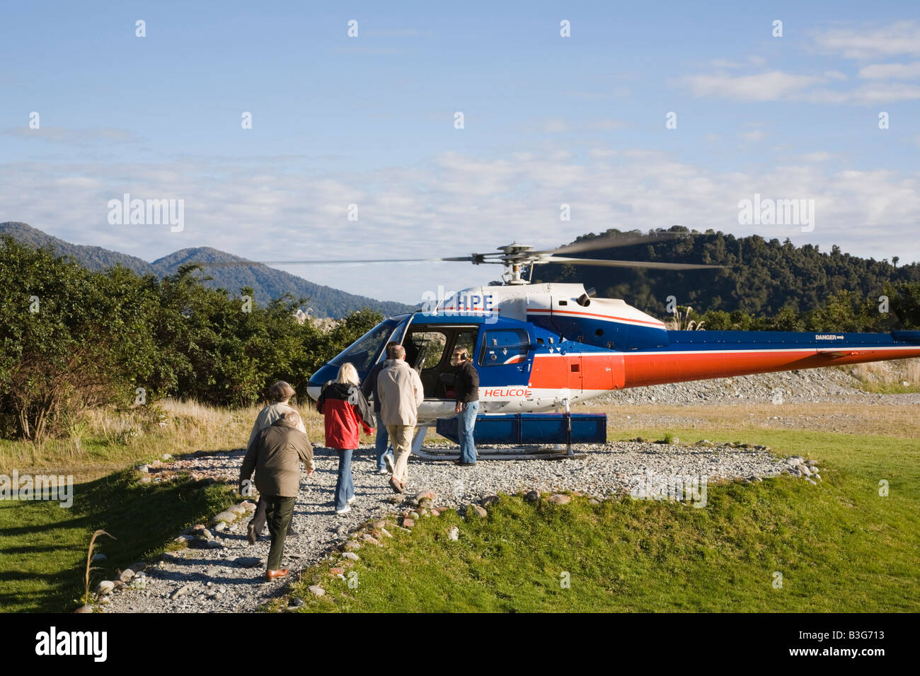 Franz Josef ile sud Nouvelle Zelande peut des hélicoptères pour les touristes des excursions aériennes sur les Alpes du Sud Banque D'Images