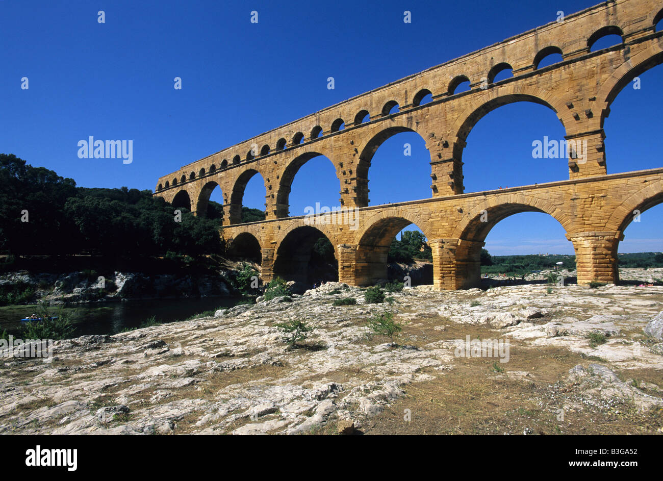 France Pont du Gard construction d'aqueduc ancien Empire Romain Banque D'Images