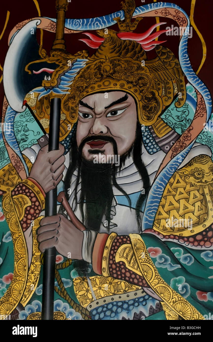 Qin Shubao Gardien de porte et Yuchi Gong peints sur les portes de Thian Hock Keng Temple taoïste, à Singapour, en Asie du sud-est Banque D'Images
