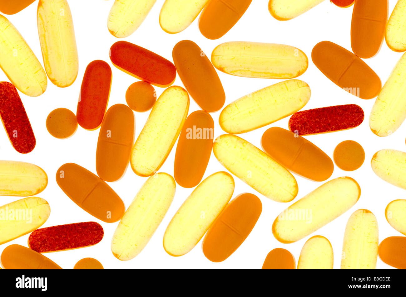 Différentes vitamines sur surface blanche Banque D'Images